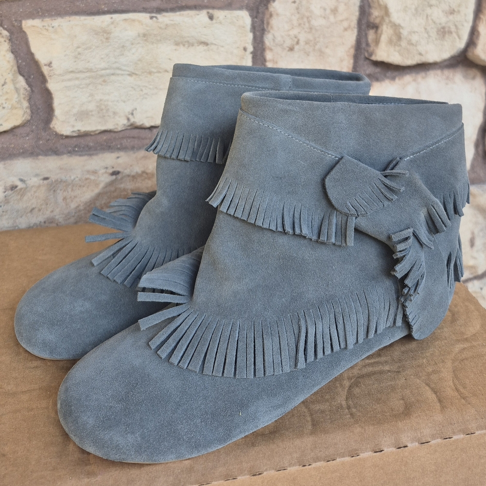 NEW Jeffrey Campbell Prairie Havana Last Fringe Boots 9 Grey Suede Boho Western - Picture 2 of 8